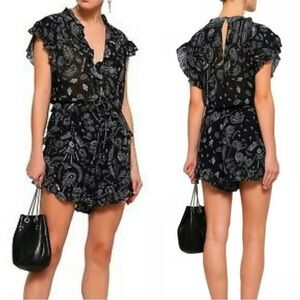 IRO  Women's Romper Ruffle Trim Paisley Black White Size EUR 36 US Small